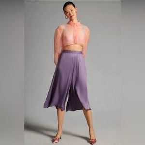NWT By Anthropologie Purple Silky Culottes Wide Leg PANTS Size Medium